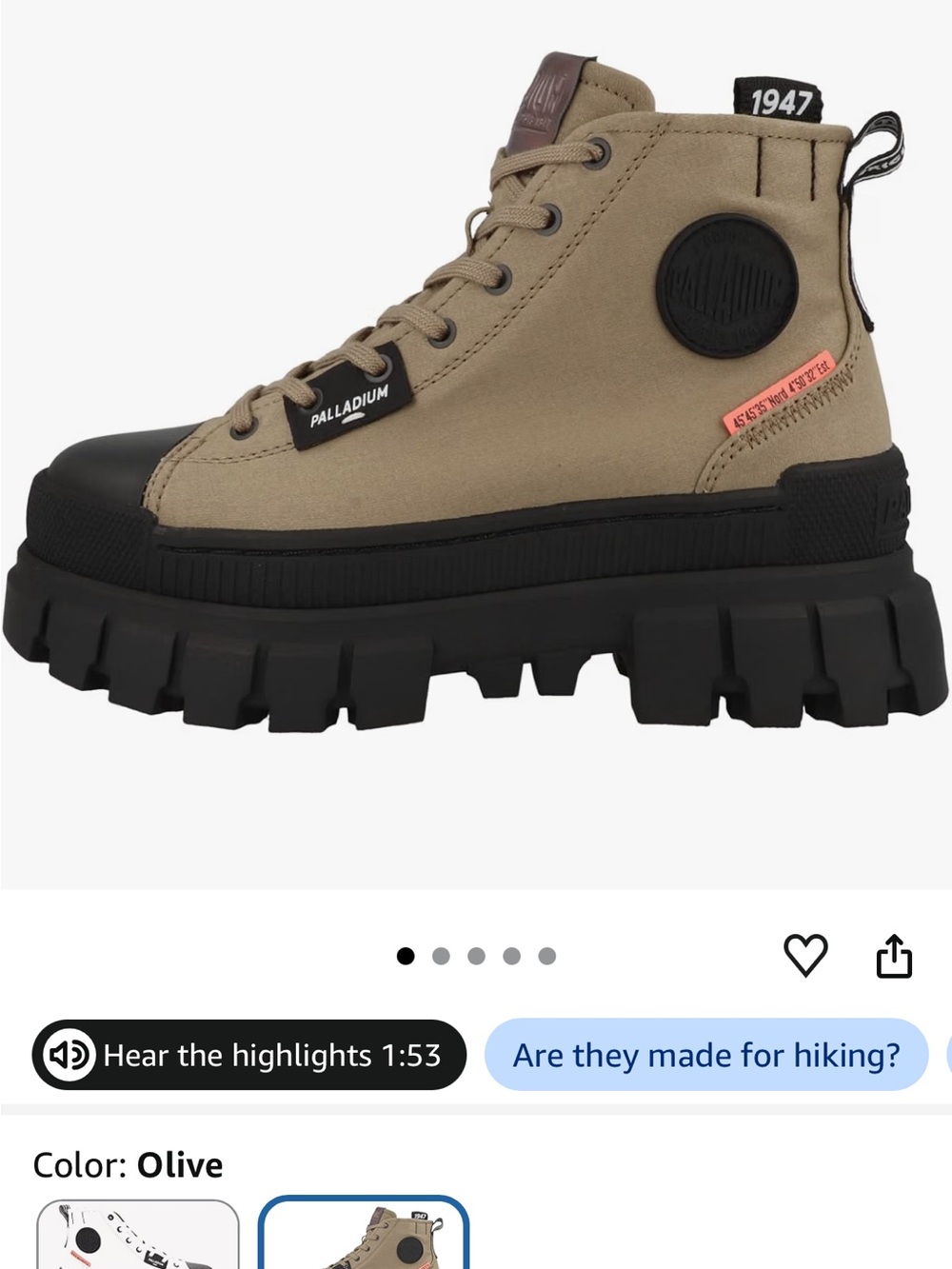 Palladium Kids Olive and Black Rugged Platform Boots